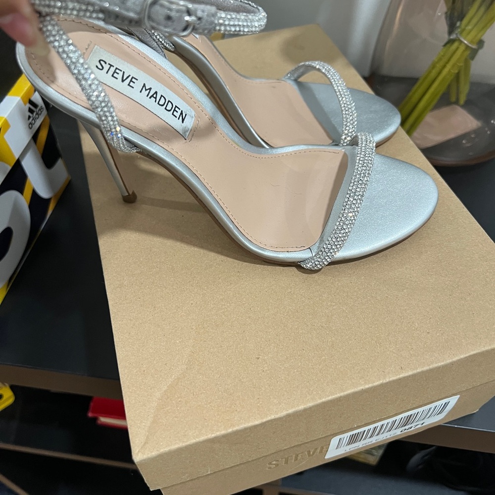 Steve Madden Silver Rhinestone Ankle-Strap Stiletto Sandals